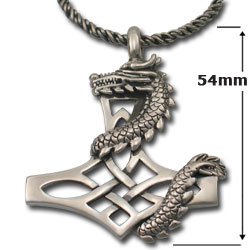 Dragon Pendant on Thors Hammer in Sterling