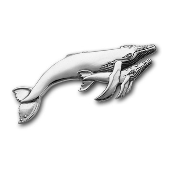 Mother & Calf Grey Whale Pin in Sterling Silver