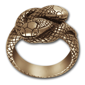 Small Double Headed Snake Ring in 14k Gold