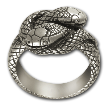 Small Double Headed Snake Ring in Sterling Silver