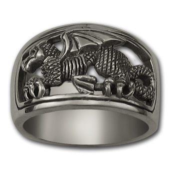 Welsh Dragon Ring (Lg) in Sterling Silver
