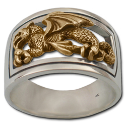 Welsh Dragon Ring in White & Yellow Gold
