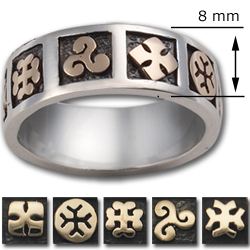 Celtic Symbols Wedding Ring in Silver & Gold