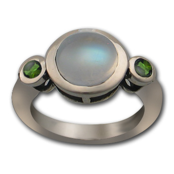 Marvelous Moonstone Ring with Emeralds