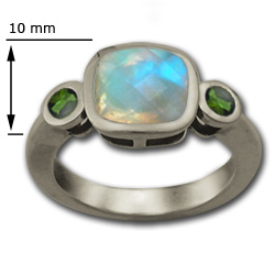 Cushion Cut Moonstone Ring with Emeralds