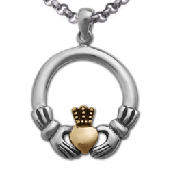 Claddagh Pendant in White & Yellow 14k gold