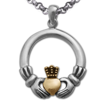 Claddagh Pendant in White & Yellow 14k gold