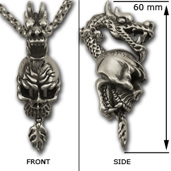 Skull & Dragon Pendant in .925 Sterling Silver