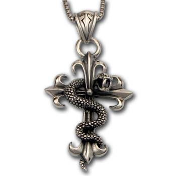 Snake & Cross Pendant in Sterling Silver