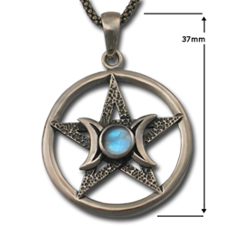 Pentagram Moon Pendant in Sterling Silver