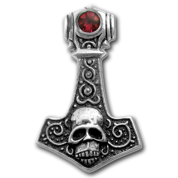 Thor's Hammer Skull Pendant in Sterling Silver