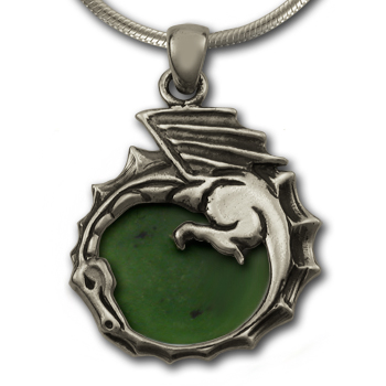 Dragon Ouroboros Pendant in Silver w/Jade