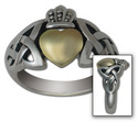 Celtic Claddagh Ring in White & Yellow Gold