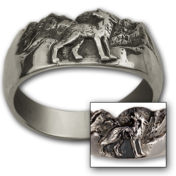 Howling Wolf Ring in Sterling Silver